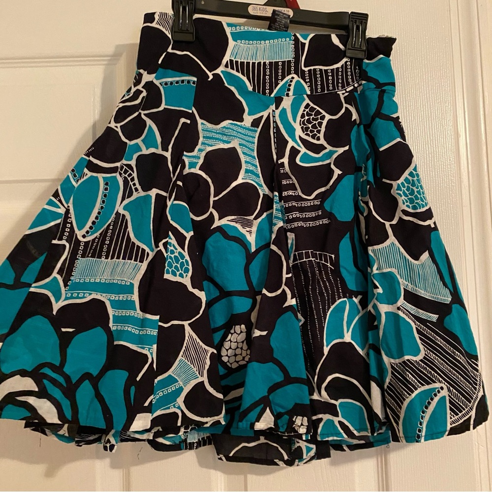 Floral A-Line Skirt in Blue and Black